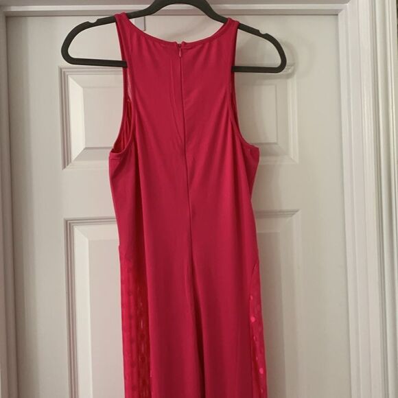 Size XL Bodycon Jumpsuit in hot pink.  Stage or dance outfit.  Sheer sides. - Picture 3 of 10